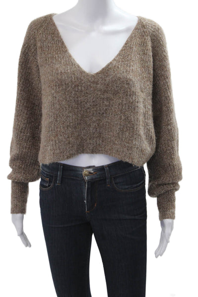 Babaton Unisex Brown V Neck Alpaca Wool Pullover Long Sleeve Size 2XS