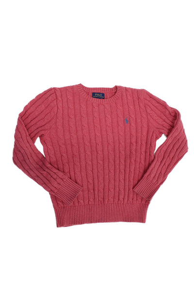 Polo Ralph Lauren Childrens Girls Cable Knit Sweater Coral Pink Cotton Size 8
