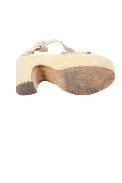 Loeffler Randall Womens Suede Adjustable Ankle Strap Platform Beige Size 7
