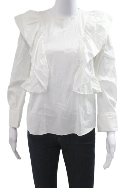 Zara Woman Womens White Crew Neck Long Sleeve Blouse Cotton Blend Size XS