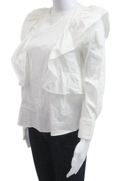 Zara Woman Womens White Crew Neck Long Sleeve Blouse Cotton Blend Size XS