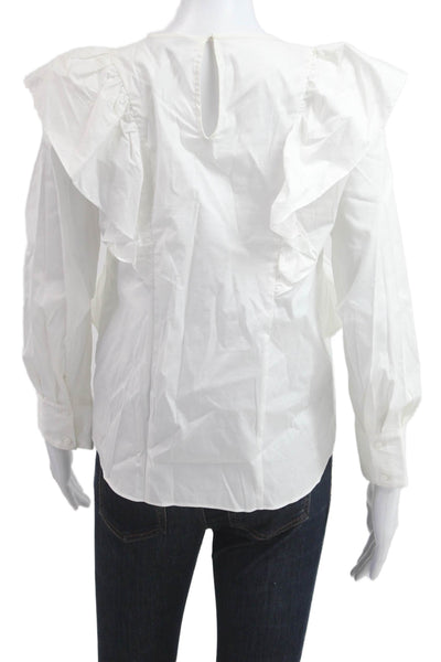 Zara Woman Womens White Crew Neck Long Sleeve Blouse Cotton Blend Size XS