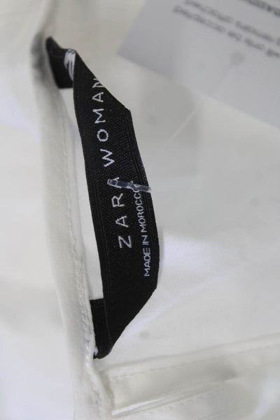 Zara Woman Womens White Crew Neck Long Sleeve Blouse Cotton Blend Size XS