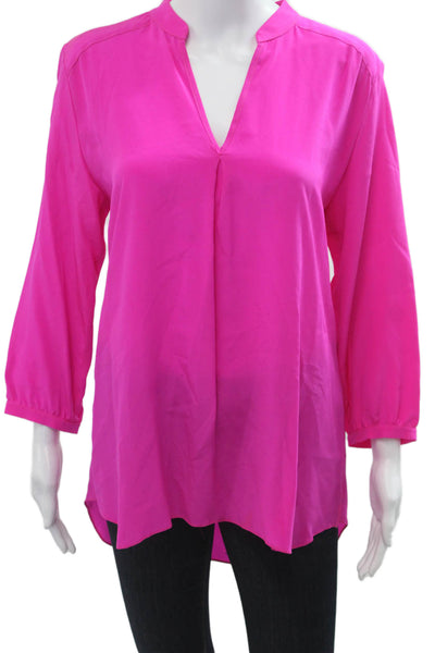 Amanda Uprichard Womens Silk V-Neck Tunic Pink 3/4 Sleeve Solid Size PP
