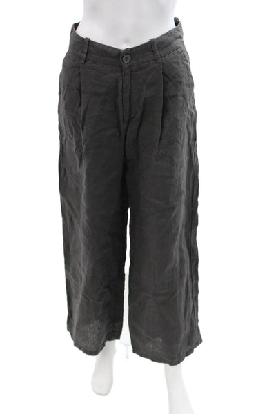Zara Womens Cropped Pants Dark Gray Button Solid Bohemian Size S