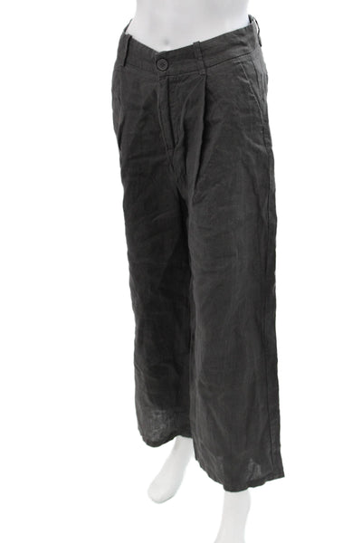 Zara Womens Cropped Pants Dark Gray Button Solid Bohemian Size S