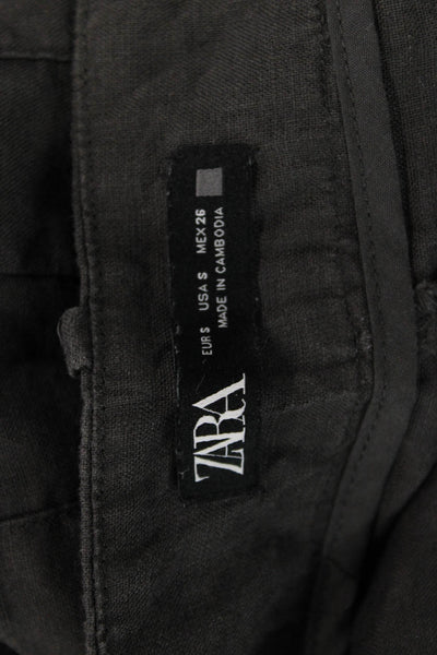 Zara Womens Cropped Pants Dark Gray Button Solid Bohemian Size S
