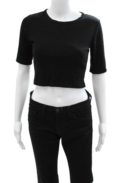 Reformation Women Cropped Black Cotton Modal Tee Short Sleeve Crew Neck Size M