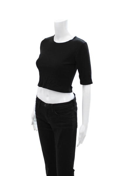 Reformation Women Cropped Black Cotton Modal Tee Short Sleeve Crew Neck Size M