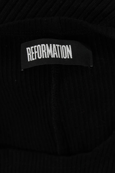 Reformation Women Cropped Black Cotton Modal Tee Short Sleeve Crew Neck Size M