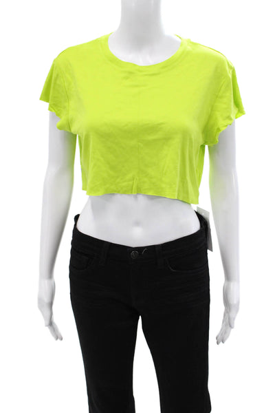 All Access Womens Cropped Yellow Crew Neck Short Sleeve T-Shirt Size S