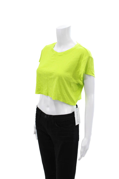 All Access Womens Cropped Yellow Crew Neck Short Sleeve T-Shirt Size S