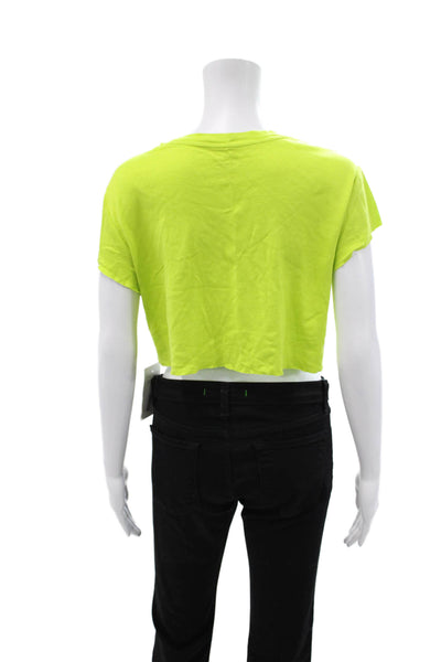 All Access Womens Cropped Yellow Crew Neck Short Sleeve T-Shirt Size S