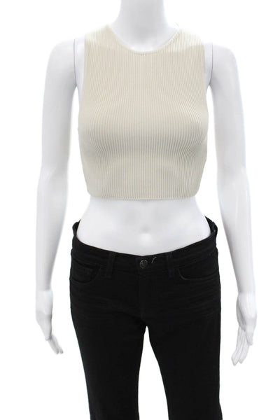 Babaton Women Cropped Sleeveless Tank Crew Neck Beige Nylon Elastane Size S