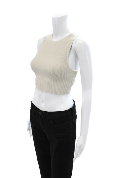 Babaton Women Cropped Sleeveless Tank Crew Neck Beige Nylon Elastane Size S