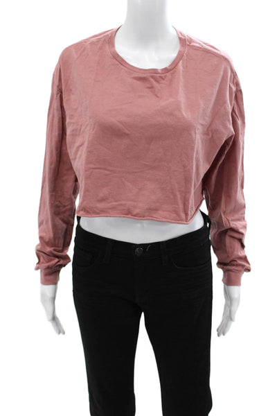 Bella + Canvas Women Cropped Jersey Tee Pink Cotton Crewneck Long Sleeve Size M