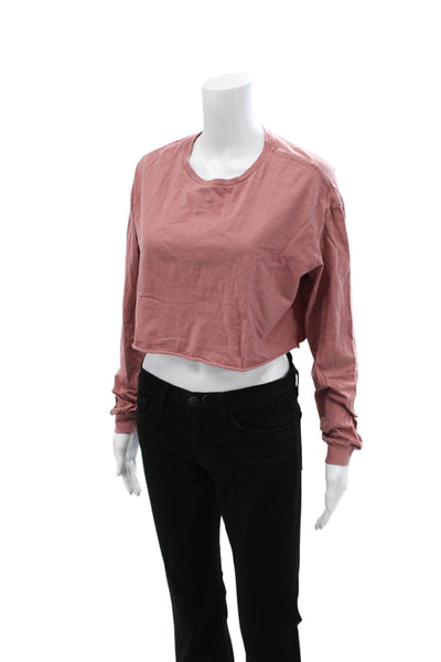 Bella + Canvas Women Cropped Jersey Tee Pink Cotton Crewneck Long Sleeve Size M