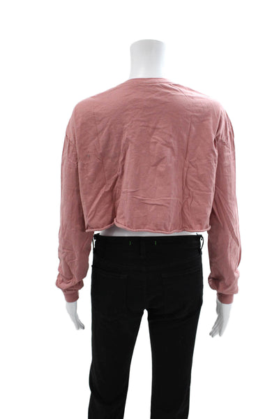 Bella + Canvas Women Cropped Jersey Tee Pink Cotton Crewneck Long Sleeve Size M