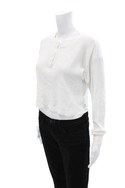 TNA Womens Cropped Basic Button-Up White Long Sleeve Crew Neck Size XS