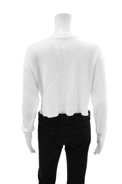 TNA Womens Cropped Basic Button-Up White Long Sleeve Crew Neck Size XS