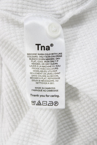 TNA Womens Cropped Basic Button-Up White Long Sleeve Crew Neck Size XS