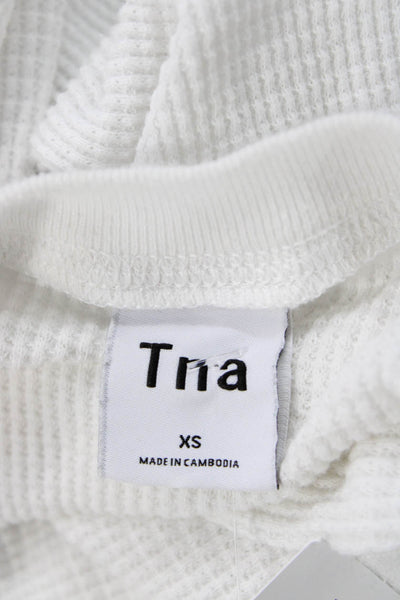 TNA Womens Cropped Basic Button-Up White Long Sleeve Crew Neck Size XS
