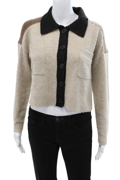 Central Park West Unisex Cardigan Collared Button Beige Long Sleeve Size XS