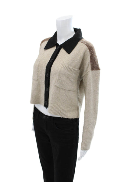 Central Park West Unisex Cardigan Collared Button Beige Long Sleeve Size XS