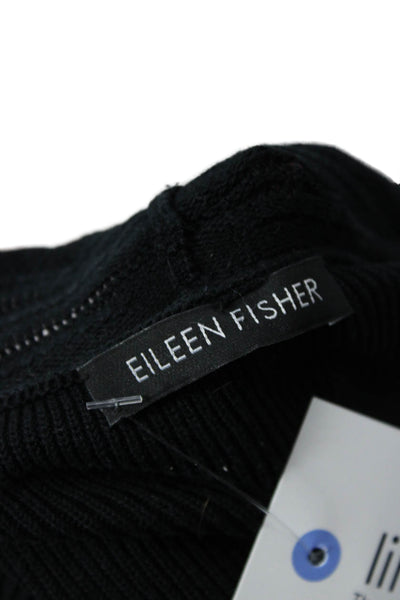 Eileen Fisher Unisex Black Silk Viscose Long Sleeve Sweaters Size M