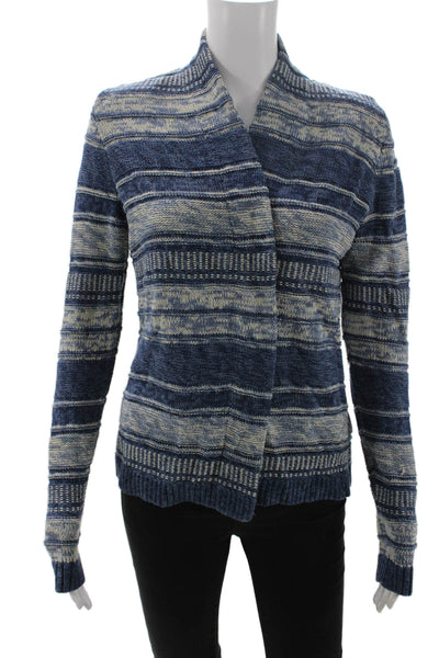 Chaps Unisex Blue Striped Mock Neck Long Sleeve Cardigan Size S