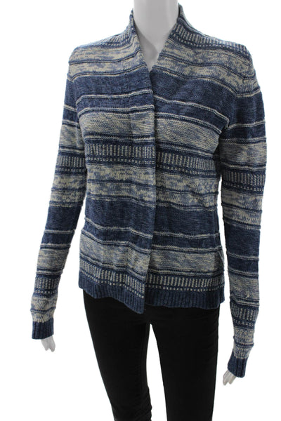 Chaps Unisex Blue Striped Mock Neck Long Sleeve Cardigan Size S