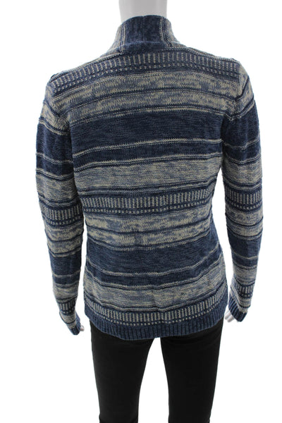 Chaps Unisex Blue Striped Mock Neck Long Sleeve Cardigan Size S