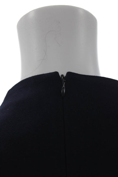 Tibi Womens Shift Mini Dress Dark Blue Mock Neck Long Sleeve Tie Waist Size 2