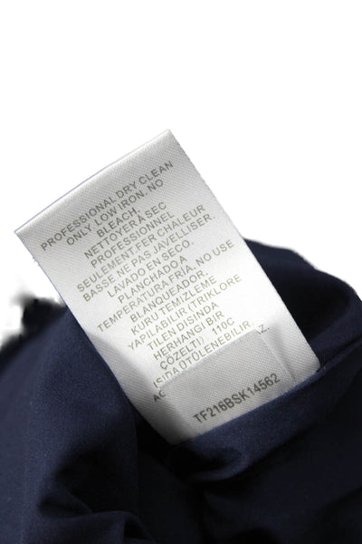 Tibi Womens Shift Mini Dress Dark Blue Mock Neck Long Sleeve Tie Waist Size 2