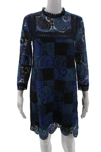Sea New York Womens Black Paisley Long Sleeve High Neck Shift Dress Size 0