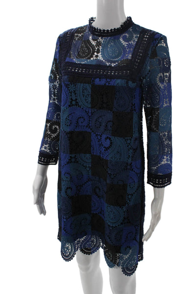 Sea New York Womens Black Paisley Long Sleeve High Neck Shift Dress Size 0