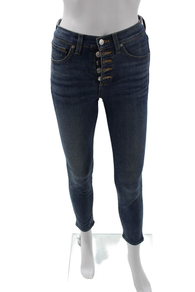 Veronica Beard Womens Skinny Ankle Jeans Dark Blue Mid Rise Button Size 24