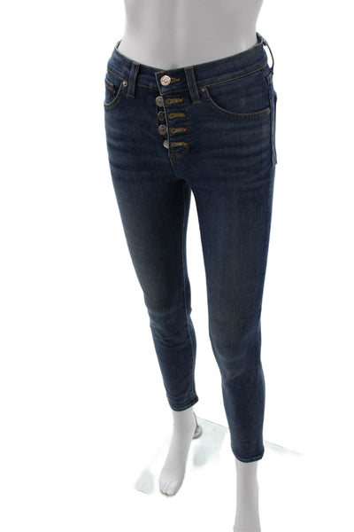 Veronica Beard Womens Skinny Ankle Jeans Dark Blue Mid Rise Button Size 24