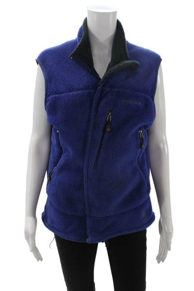 Patagonia Men Blue Sleeveless Mockneck Drawstring Polyester Vest Outdoor Size M