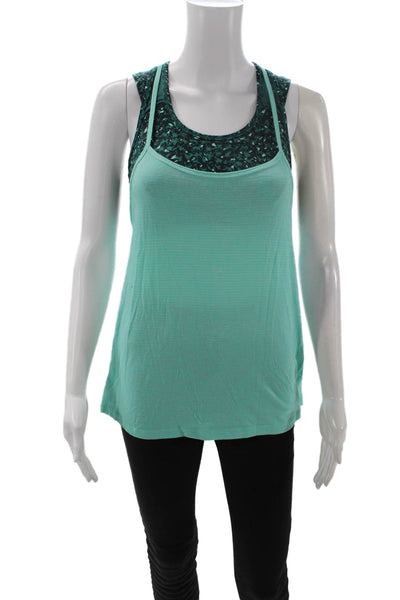 Lululemon Women Green Floral Round Neck Camisole Nylon Blend Sleeveless Size 6