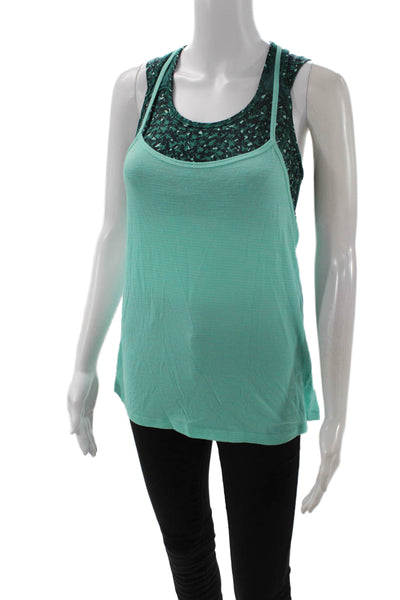 Lululemon Women Green Floral Round Neck Camisole Nylon Blend Sleeveless Size 6