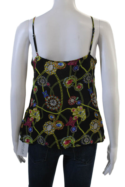 L'Agence Women Silk V Neck Camisole Black Graphic Print Sleeveless Size S