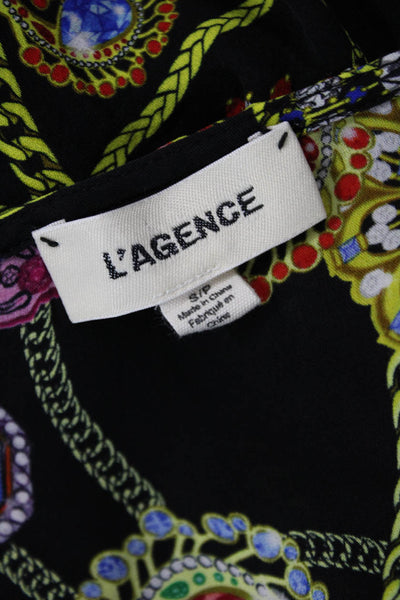 L'Agence Women Silk V Neck Camisole Black Graphic Print Sleeveless Size S