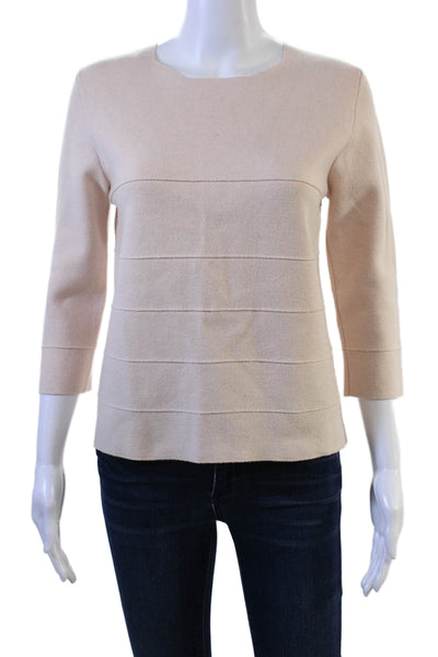 D. Exterior Womens Beige Pullover Sweater 3/4 Sleeve Round Neck Size S