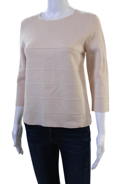 D. Exterior Womens Beige Pullover Sweater 3/4 Sleeve Round Neck Size S