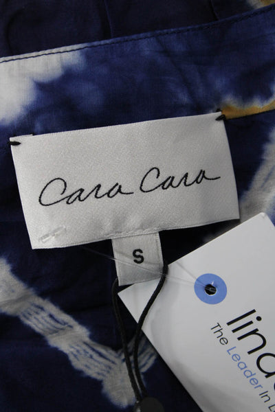 Cara Cara Womens V-Neck Button Up Silk Cotton 3/4 Sleeve Blue Blouse Size S