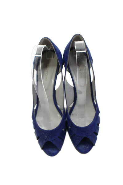 Sergio Rossi Womens Stingray Print Open Toe Pumps Blue Black Size 39 9