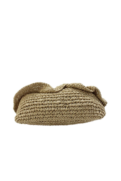 Aqua Womens Straw Ruffled Crossbody Shoulder Handbag Beige