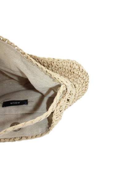 Aqua Womens Straw Ruffled Crossbody Shoulder Handbag Beige