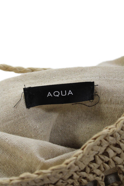 Aqua Womens Straw Ruffled Crossbody Shoulder Handbag Beige